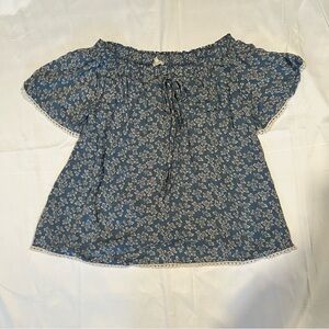 Easel Blue Floral Off Shoulder Peasant Boho Blouse Women’s Size Small